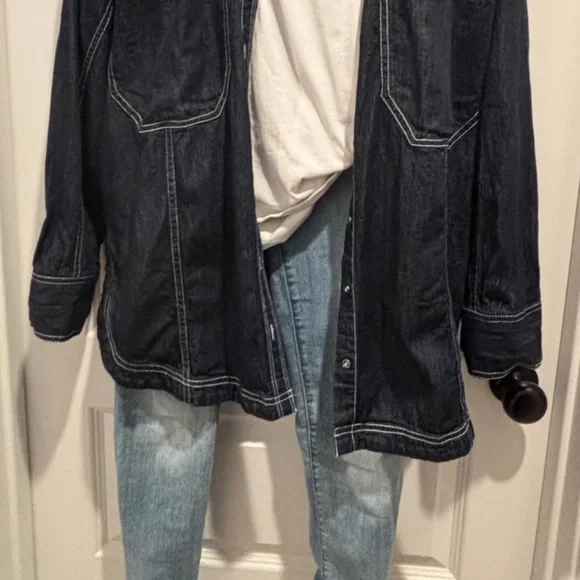 Woman’s Denim shacket - Dark Blue - Picture 3 of 5